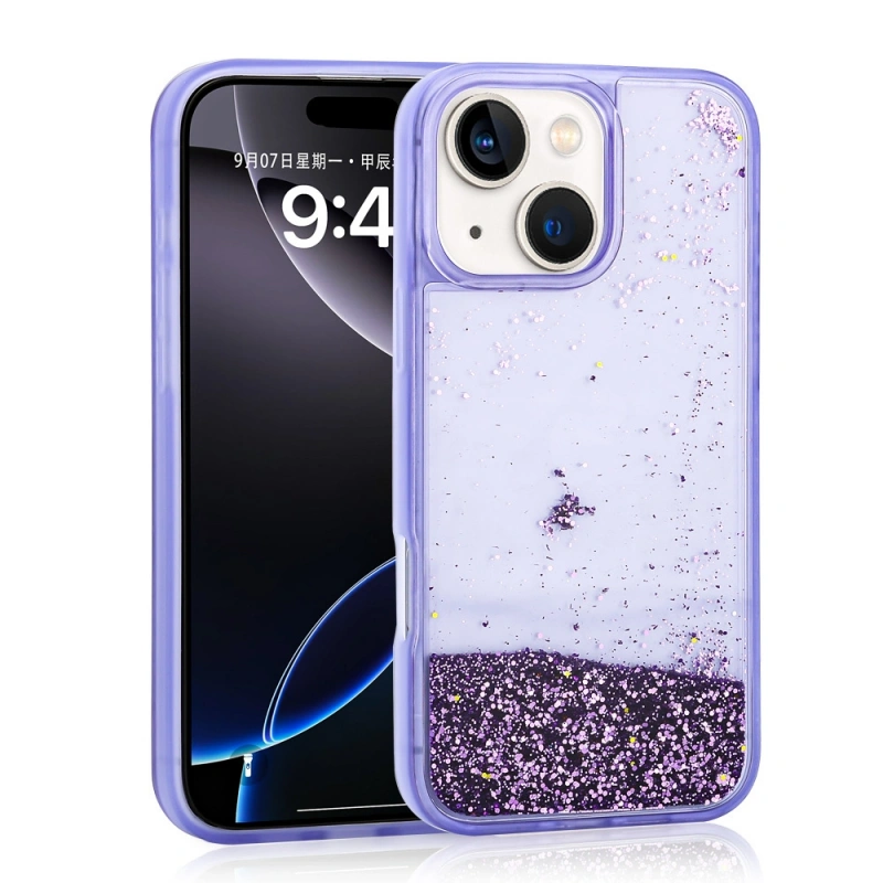 Apple iPhone 15 Kılıf Sıvılı Simli Şeffaf Arka Yüzey Zore Keto Silikon Kapak