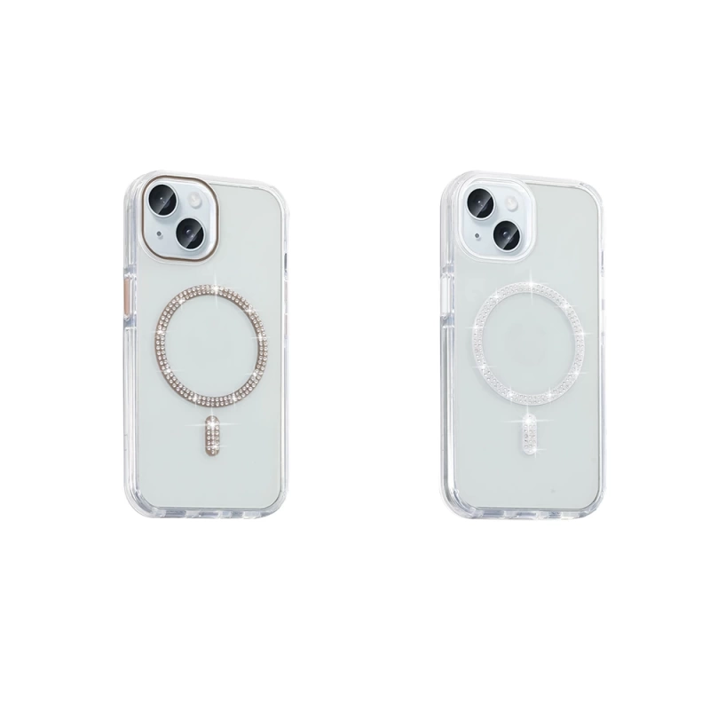 Apple iPhone 15 Kılıf Taşlı Tasarım M-safe Şarj Özellikli Zore Koment Silikon Kapak