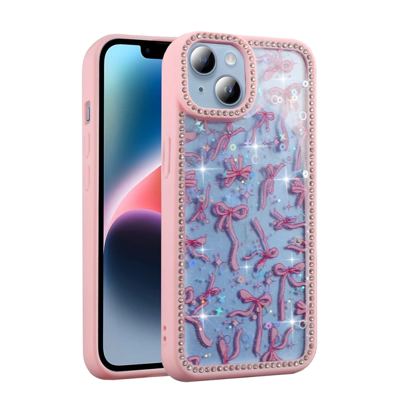 Apple iPhone 15 Kılıf Taşlı ve Simli Tasarım Zore Azra Kapak