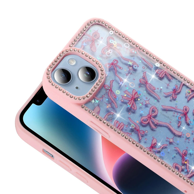 Apple iPhone 15 Kılıf Taşlı ve Simli Tasarım Zore Azra Kapak