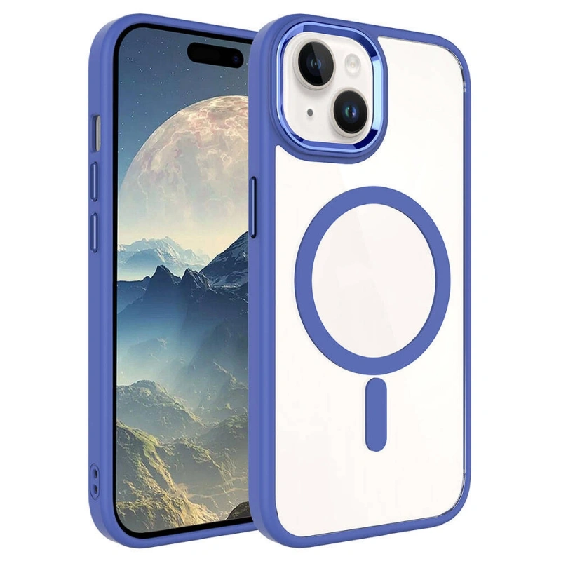 Apple iPhone 15 Kılıf Wireless Şarj Özellikli Zore Krom M-safe Silikon Kapak