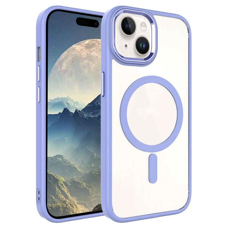 Apple iPhone 15 Kılıf Wireless Şarj Özellikli Zore Krom M-safe Silikon Kapak