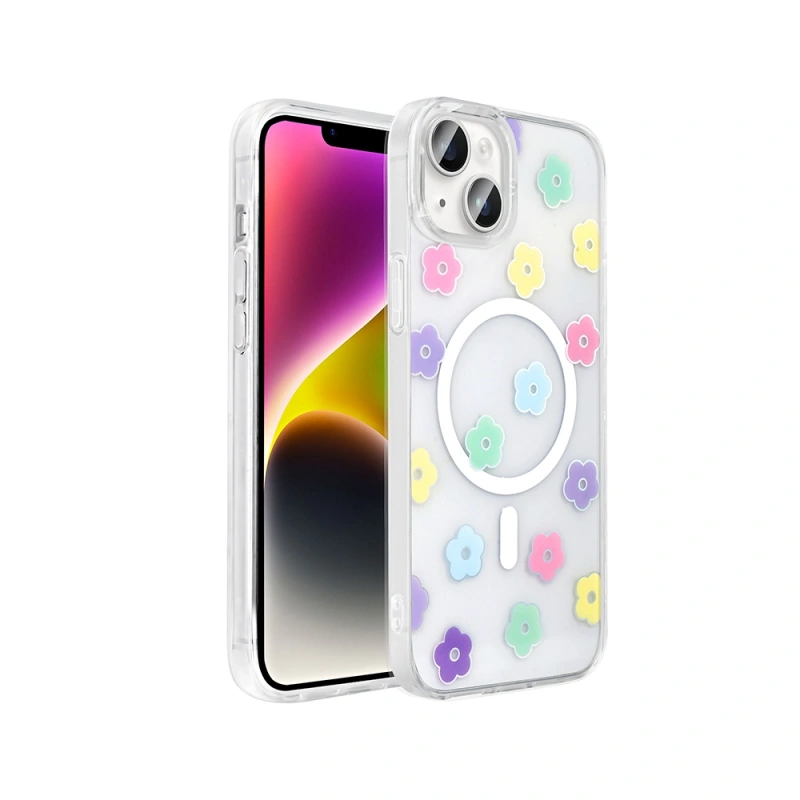 Apple iPhone 15 Plus Kılıf M-Safe Şarj Özellikli Şeffaf Zore Folk Sert Kapak