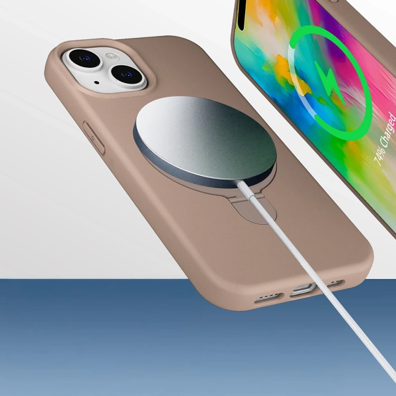 Apple iPhone 15 Plus Kılıf M-safe Şarj Özellikli Standlı Zore Samara Kapak