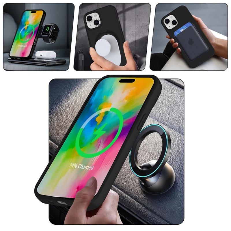 Apple iPhone 15 Plus Kılıf M-safe Şarj Özellikli Standlı Zore Samara Kapak