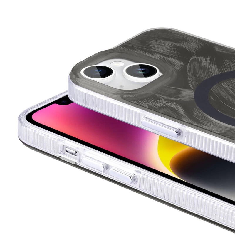 Apple iPhone 15 Plus Kılıf M-safe Şarj Özellikli Fırça Boya Desenli Zore Palet Kapak