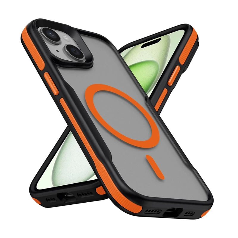 Apple iPhone 15 Plus Kılıf M-safe Şarj Özellikli Renkli Kenar Airbag Şeritli Zore Lamer Kapak