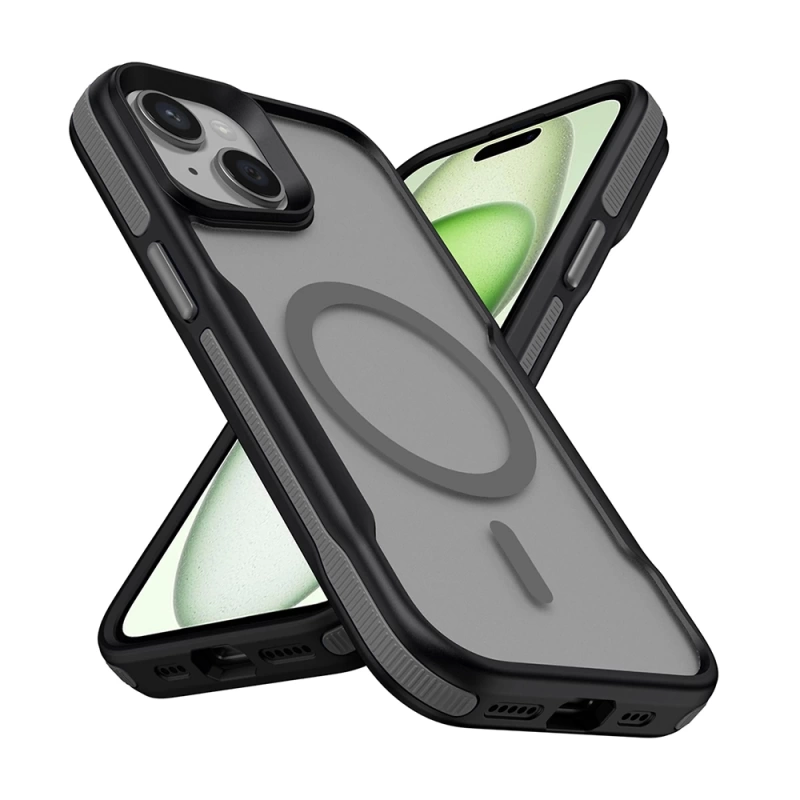 Apple iPhone 15 Plus Kılıf M-safe Şarj Özellikli Renkli Kenar Airbag Şeritli Zore Lamer Kapak