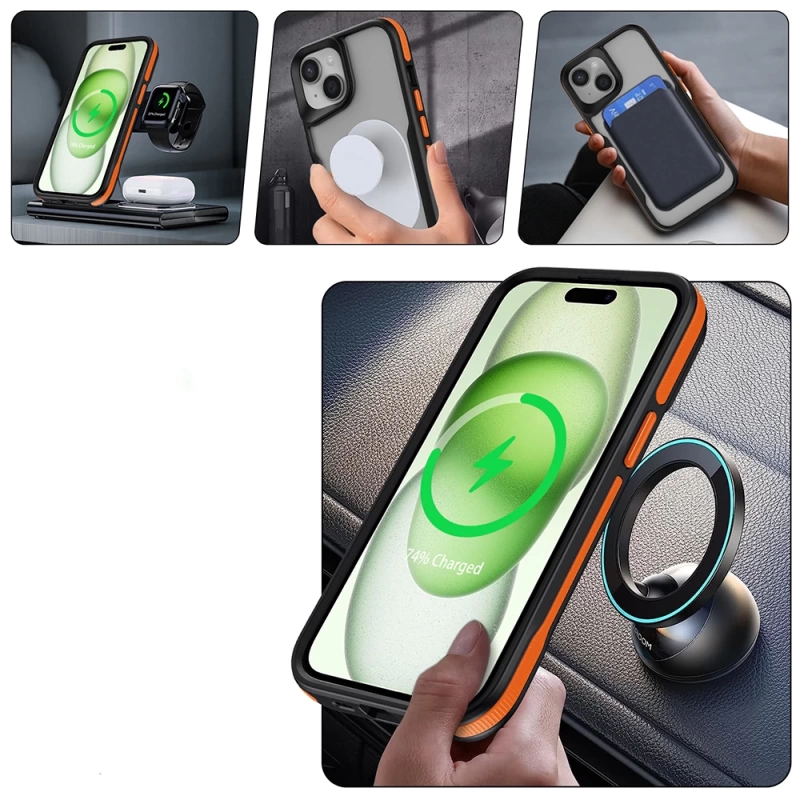 Apple iPhone 15 Plus Kılıf M-safe Şarj Özellikli Renkli Kenar Airbag Şeritli Zore Lamer Kapak
