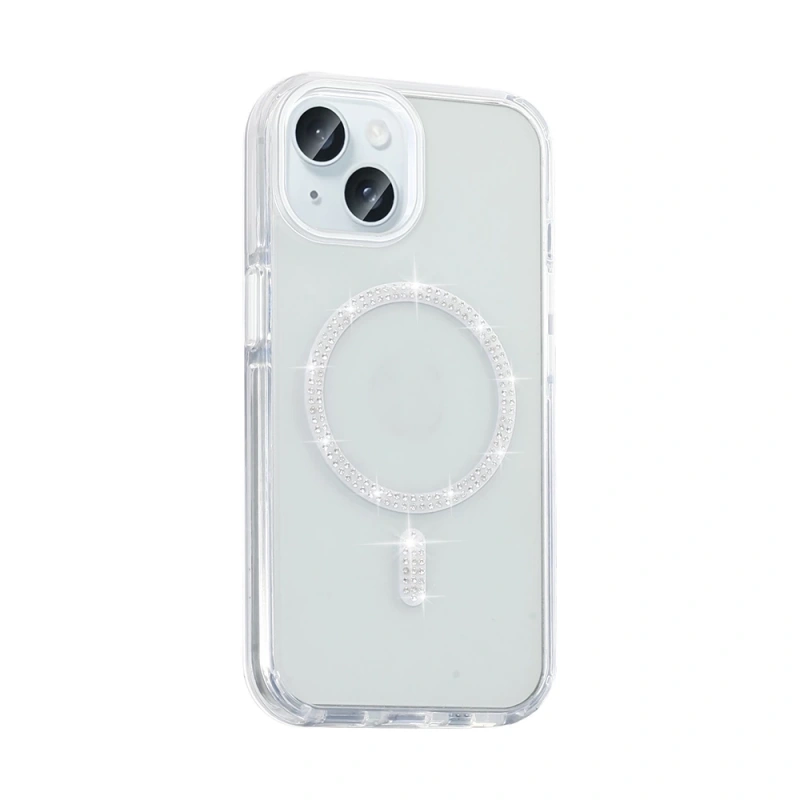 Apple iPhone 15 Plus Kılıf Taşlı Tasarım M-safe Şarj Özellikli Zore Koment Silikon Kapak