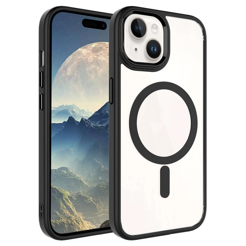 Apple iPhone 15 Plus Kılıf Wireless Şarj Özellikli Zore Krom M-safe Silikon Kapak