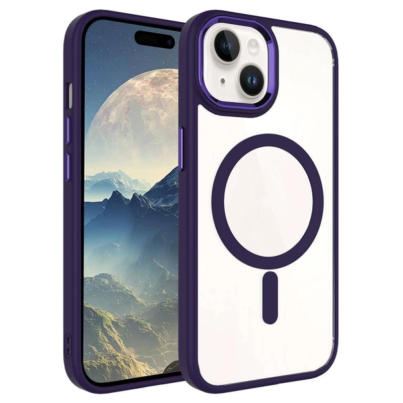Apple iPhone 15 Plus Kılıf Wireless Şarj Özellikli Zore Krom M-safe Silikon Kapak