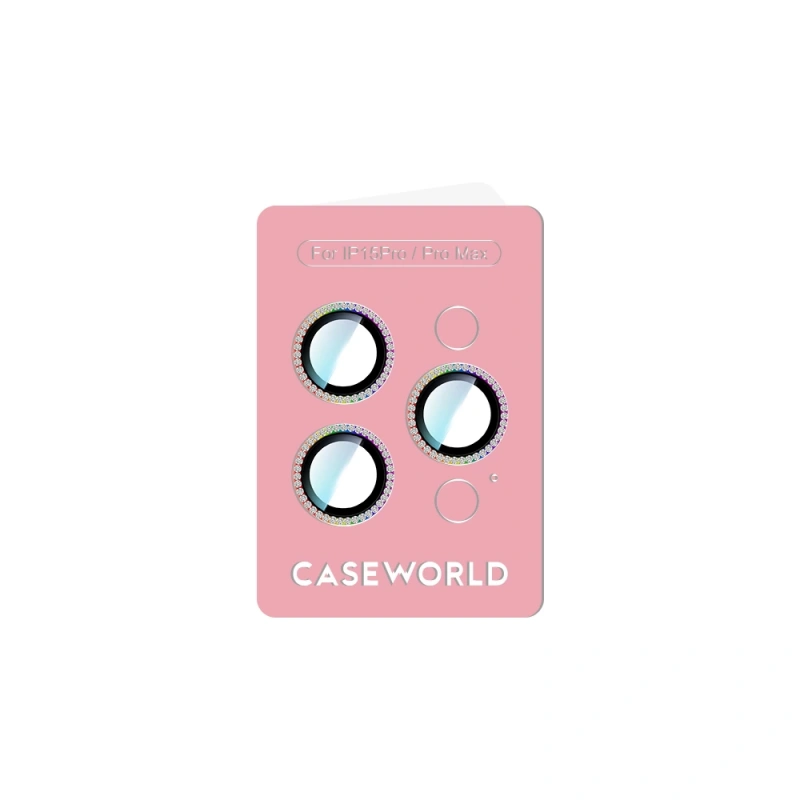 Apple iPhone 15 Pro CaseWorld Alloy Sparkling Diamond Serisi Taşlı Lens Koruyucu