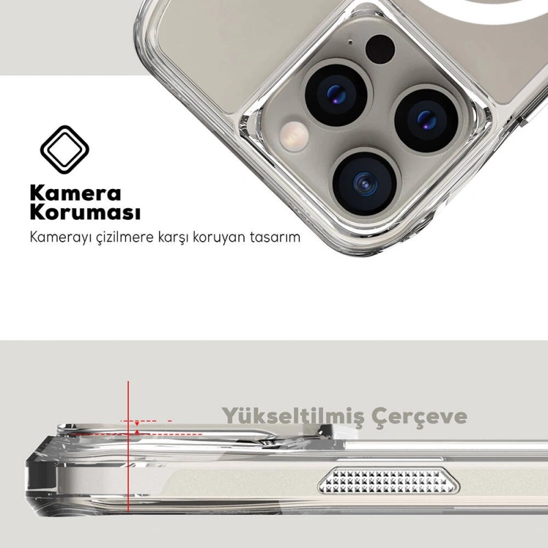 Apple iPhone 15 Pro Kılıf M-safe Şarj Özellikli Airbagli Şeffaf Zore İncek Kapak