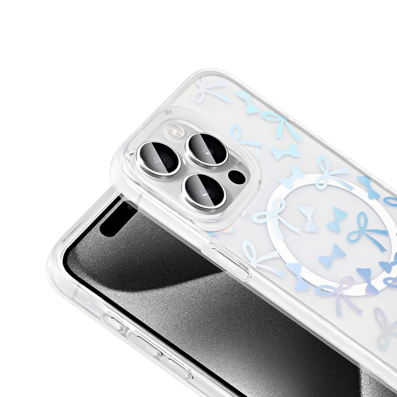 Apple iPhone 15 Pro Kılıf M-Safe Şarj Özellikli Şeffaf Zore Folk Sert Kapak