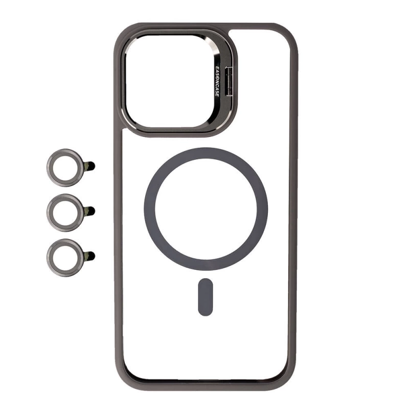 Apple iPhone 15 Pro Kılıf M-safe Şarj Özellikli Standlı Zore M-safe Klon Lensli Kapak