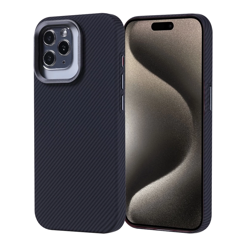 Apple iPhone 15 Pro Kılıf M-safe Şarj Özellikli Karbon Fiber Görünümlü Zore Nekst Kapak