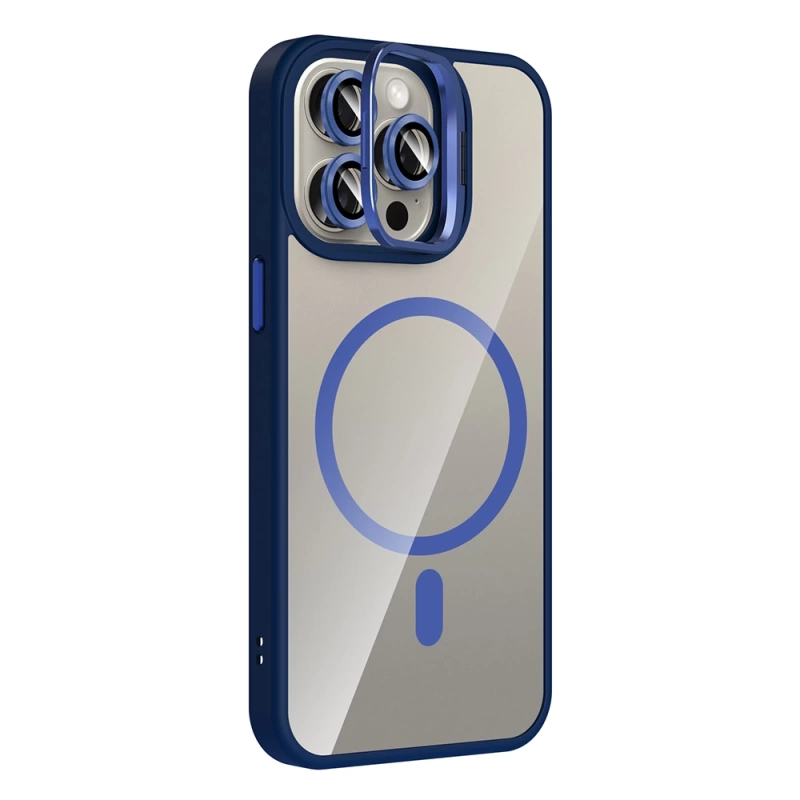 Apple iPhone 15 Pro Kılıf Standlı ve Kamera Lens Hediyeli M-Safe Şarj Özellikli Zore Etro Kapak