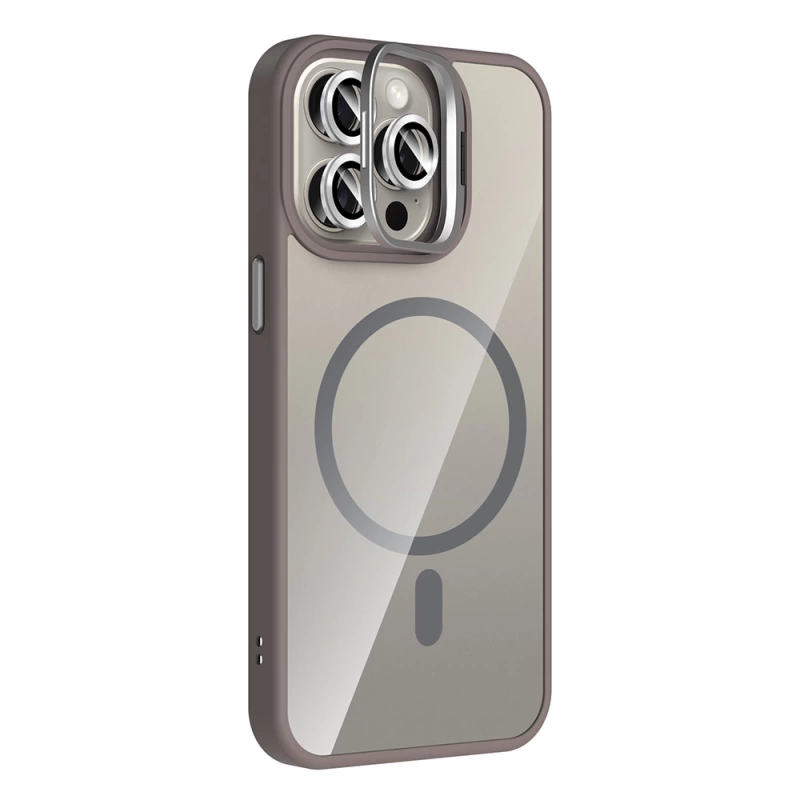 Apple iPhone 15 Pro Kılıf Standlı ve Kamera Lens Hediyeli M-Safe Şarj Özellikli Zore Etro Kapak
