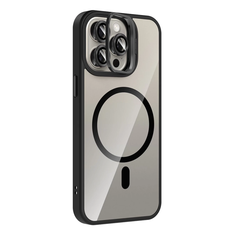 Apple iPhone 15 Pro Kılıf Standlı ve Kamera Lens Hediyeli M-Safe Şarj Özellikli Zore Etro Kapak