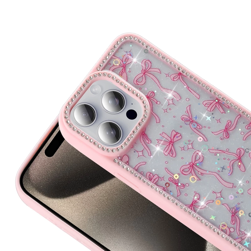 Apple iPhone 15 Pro Kılıf Taşlı ve Simli Tasarım Zore Azra Kapak