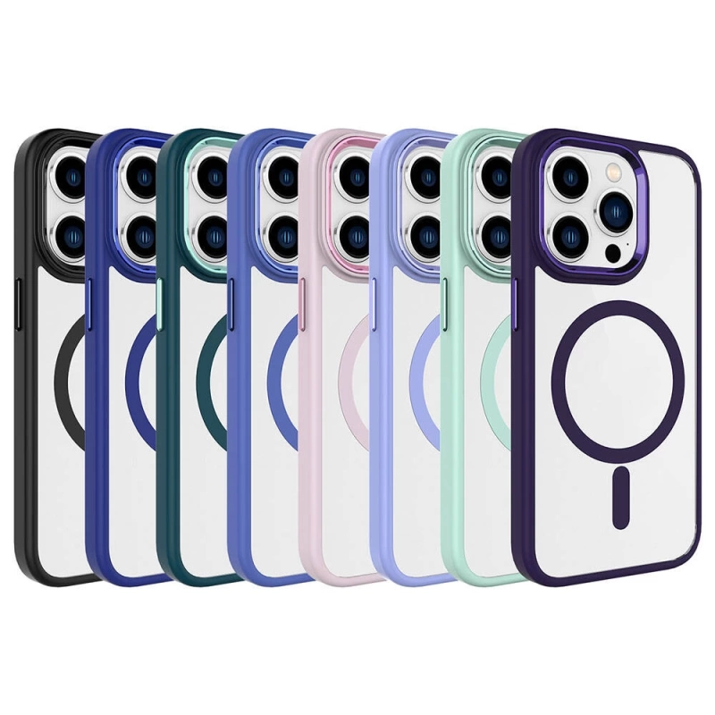 Apple iPhone 15 Pro Kılıf Wireless Şarj Özellikli Zore Krom M-safe Silikon Kapak