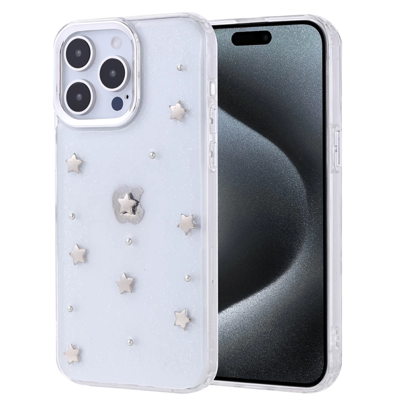 Apple iPhone 15 Pro Max Kılıf Airbag Tasarımlı Simli Şeffaf Zore Kutup Kapak