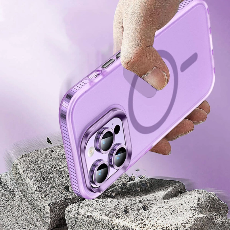 Apple iPhone 15 Pro Max Kılıf Airbagli M-safe Wireless Şarj Özellikli Lens Koruyuculu Zore Klaptika Kapak