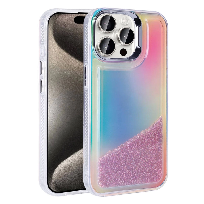 Apple iPhone 15 Pro Max Kılıf Airbagli Renkli Arka Yüzey Boncuk Tasarımlı Zore Kumul Kapak