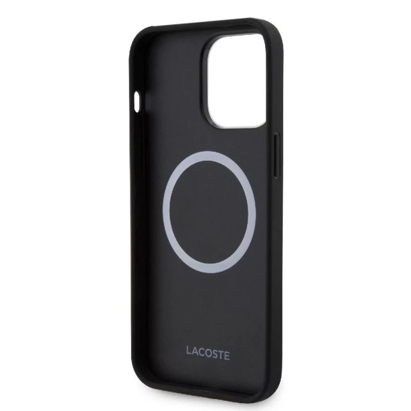 Apple iPhone 15 Pro Max Kılıf Lacoste Orjinal Lisanslı M-safe Şarj Özellikli PU Deri Görünümlü Karışık Monogram Desenli Kapak