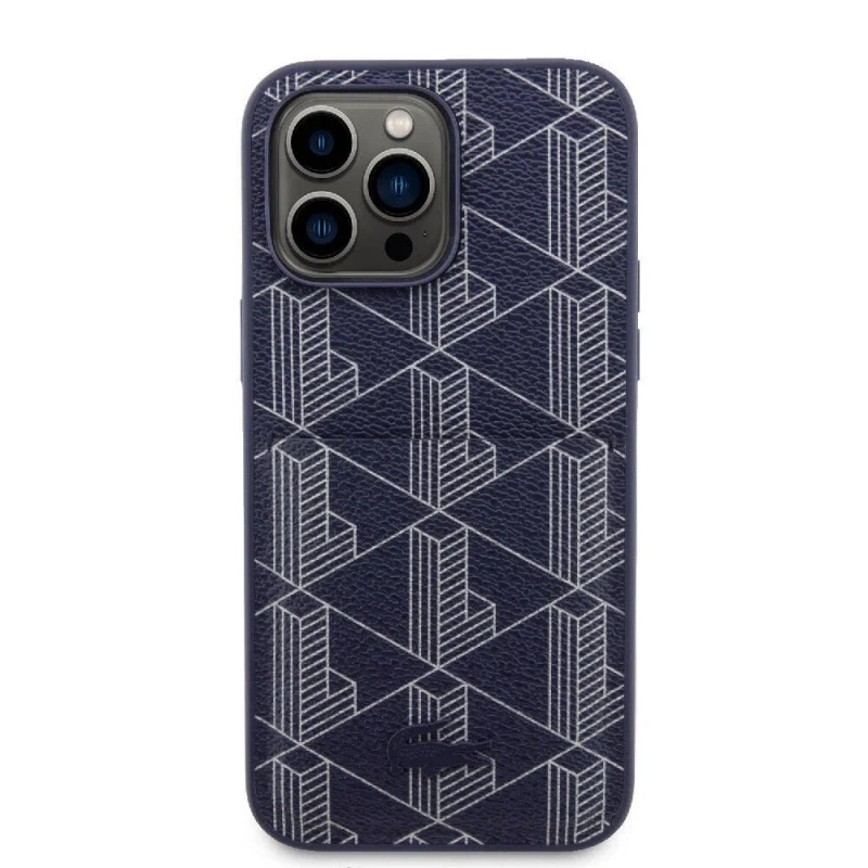 Apple iPhone 15 Pro Max Kılıf Lacoste Orjinal Lisanslı M-safe Şarj Özellikli PU Deri Görünümlü Kartlıklı Karışık Monogram Desenli Kapak