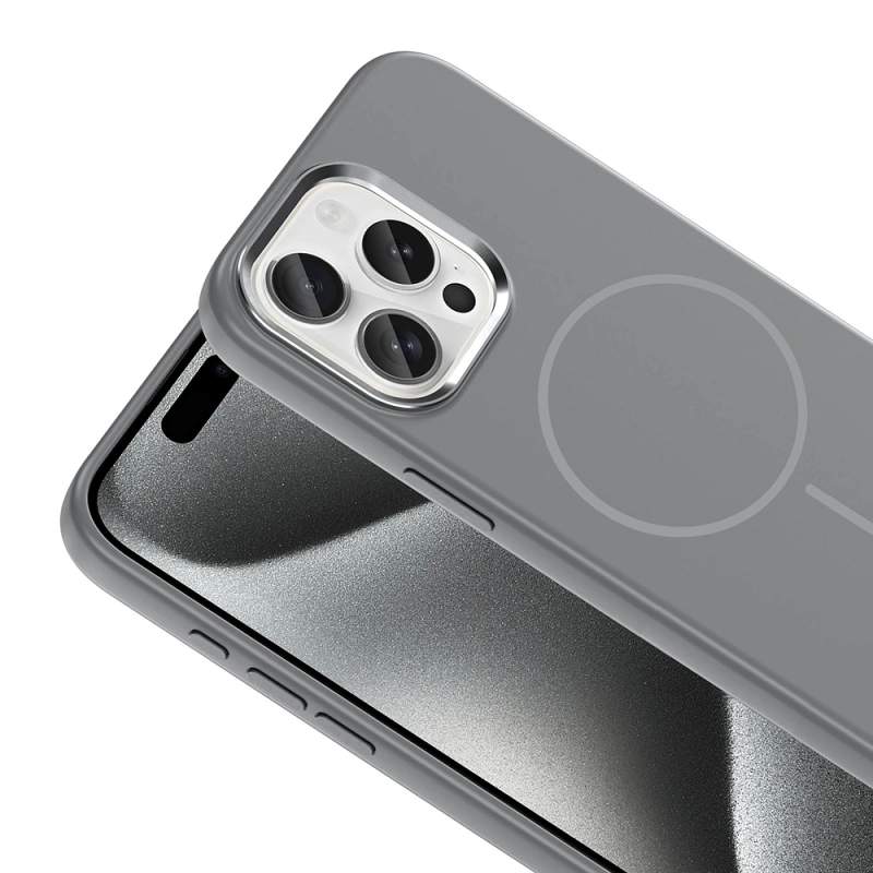 Apple iPhone 15 Pro Max Kılıf M-Safe Şarj Özellikli Metal Kamera Çerçeveli Zore Edi Silikon Kapak