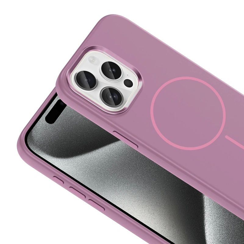 Apple iPhone 15 Pro Max Kılıf M-Safe Şarj Özellikli Metal Kamera Çerçeveli Zore Edi Silikon Kapak