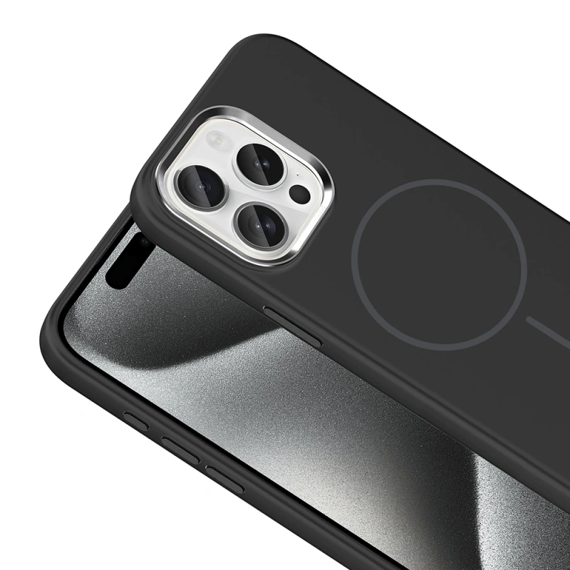 Apple iPhone 15 Pro Max Kılıf M-Safe Şarj Özellikli Metal Kamera Çerçeveli Zore Edi Silikon Kapak