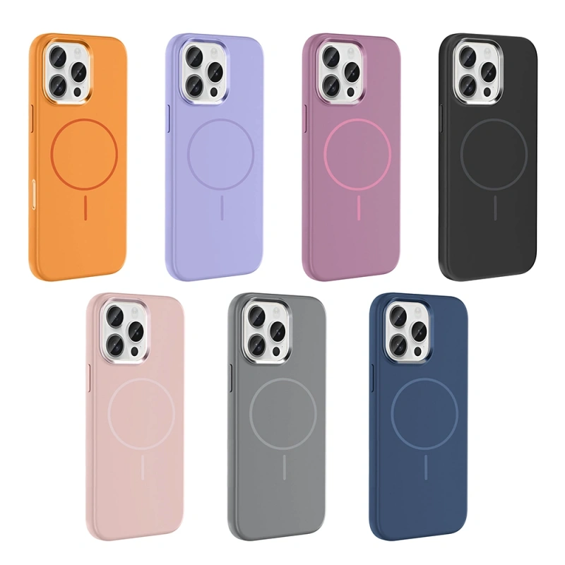 Apple iPhone 15 Pro Max Kılıf M-Safe Şarj Özellikli Metal Kamera Çerçeveli Zore Edi Silikon Kapak