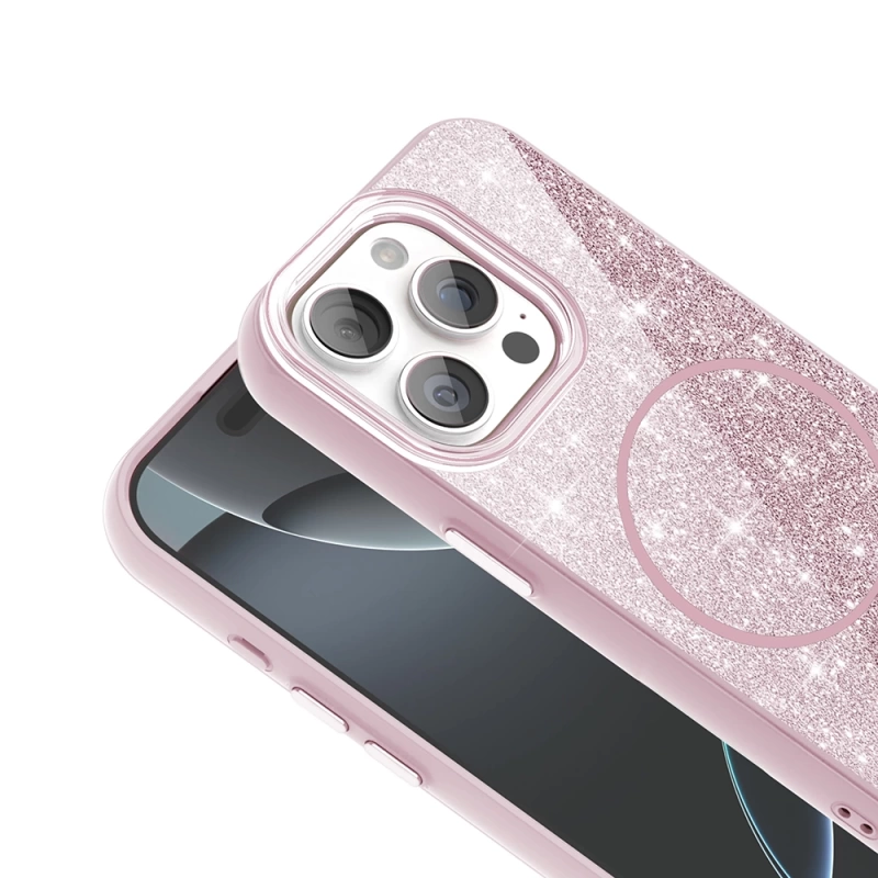 Apple iPhone 15 Pro Max Kılıf M-safe Şarj Özellikli Parlayan Simli Zore Okso Kapak