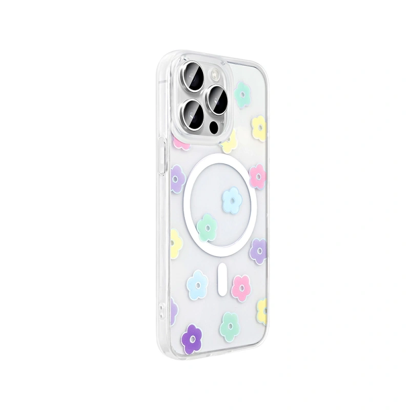 Apple iPhone 15 Pro Max Kılıf M-Safe Şarj Özellikli Şeffaf Zore Folk Sert Kapak