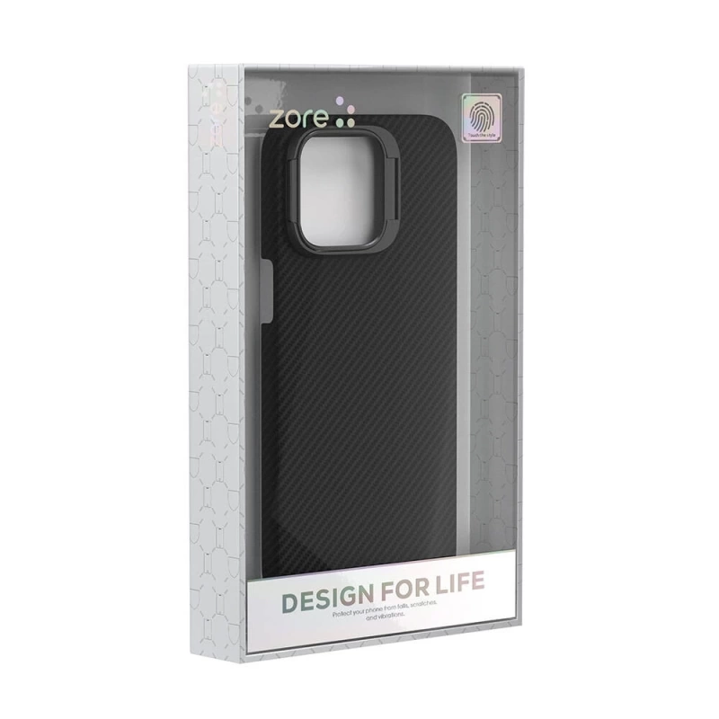 Apple iPhone 15 Pro Max Kılıf M-safe Şarj Özellikli 600D Kevlar Zore Krek Karbon Standlı Kapak
