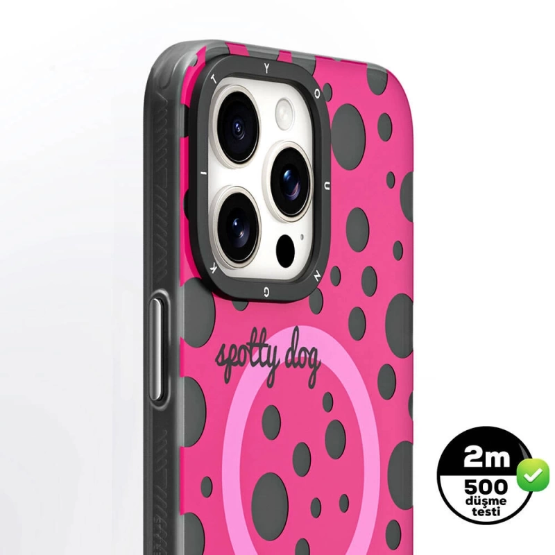 Apple iPhone 15 Pro Max Kılıf Magsafe Şarj Özellikli Polka Dot Desenli Youngkit Spots Serisi Kapak