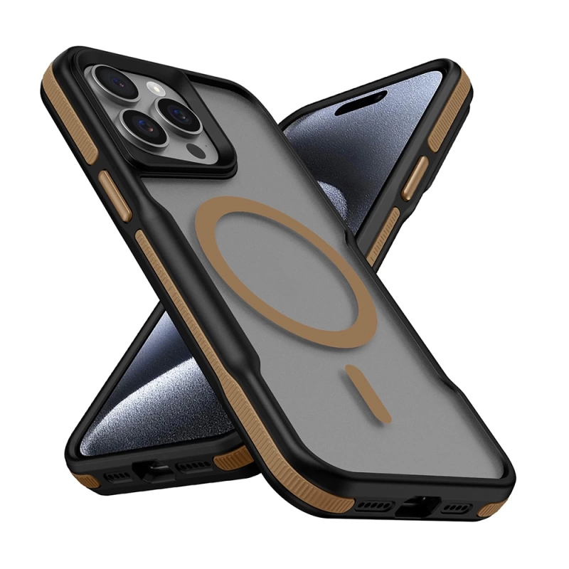 Apple iPhone 15 Pro Max Kılıf M-safe Şarj Özellikli Renkli Kenar Airbag Şeritli Zore Lamer Kapak