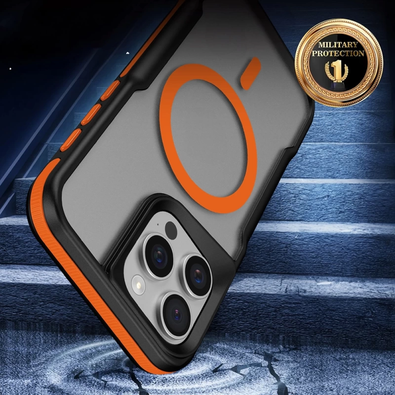 Apple iPhone 15 Pro Max Kılıf M-safe Şarj Özellikli Renkli Kenar Airbag Şeritli Zore Lamer Kapak