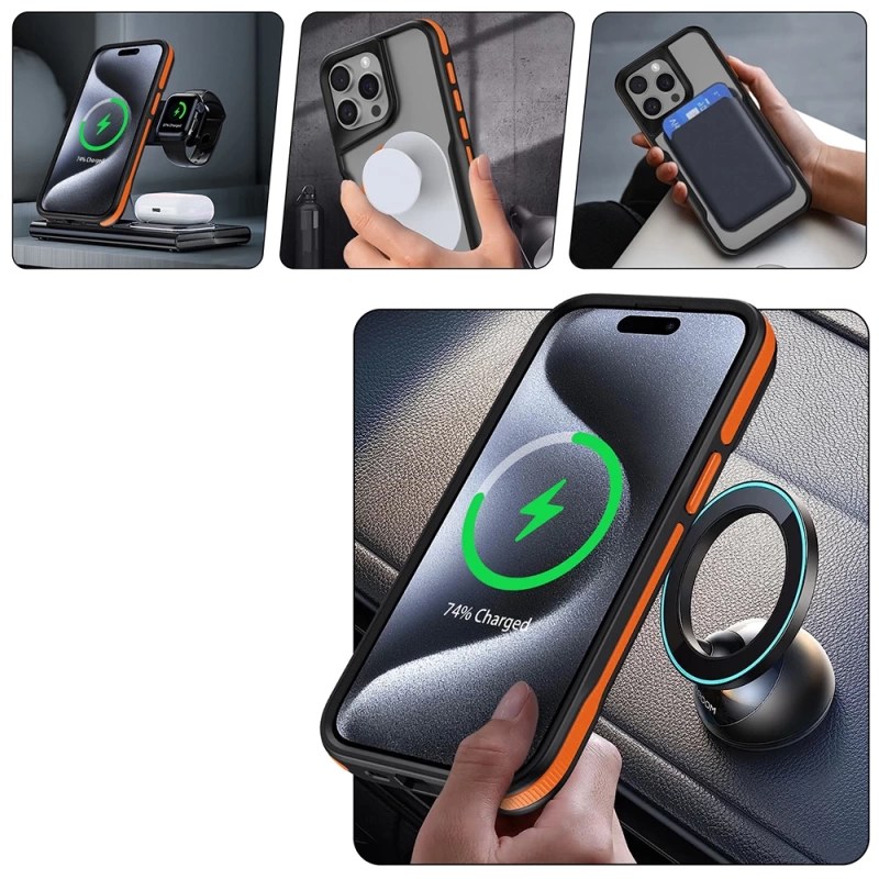 Apple iPhone 15 Pro Max Kılıf M-safe Şarj Özellikli Renkli Kenar Airbag Şeritli Zore Lamer Kapak