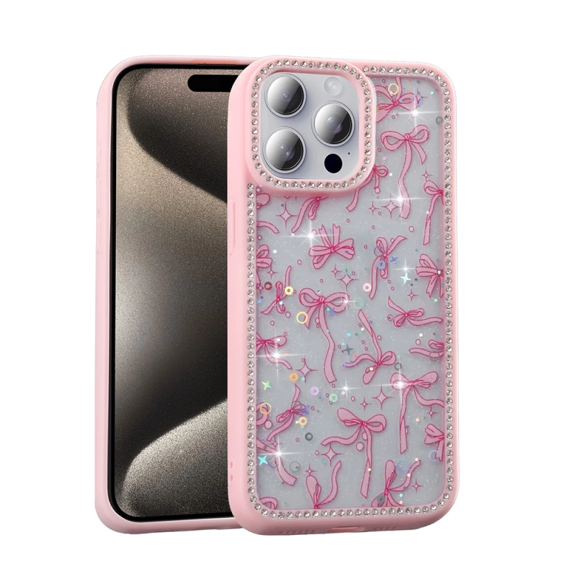 Apple iPhone 15 Pro Max Kılıf Taşlı ve Simli Tasarım Zore Azra Kapak