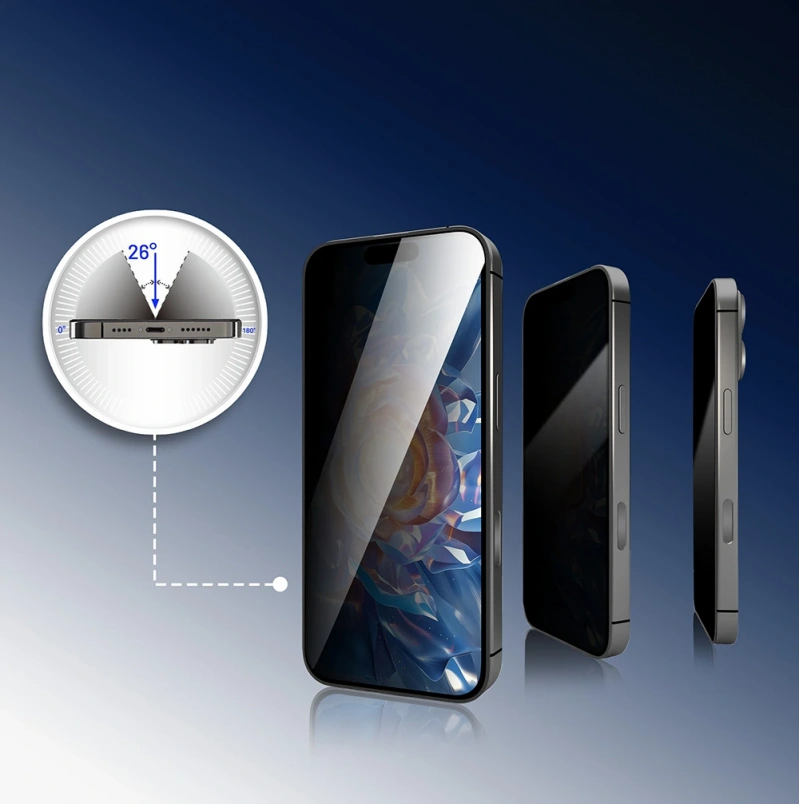 Apple iPhone 15 Pro Max Mohseven Safir Coating 3D Glue Privacy Hayalet Temperli Cam Ekran Koruyucu