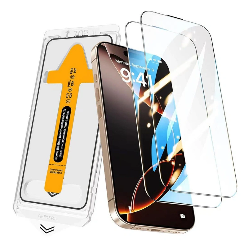 Apple iPhone 15 Pro Max Zore 2.5D Oliv HD Temperli Cam Ekran Koruyucu + Kolay Uygulama Aparatı