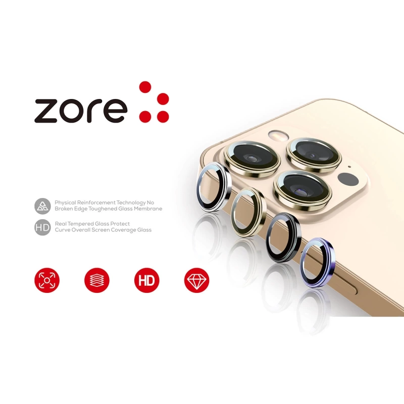 Apple iPhone 15 Pro Max Zore CL-12 Premium Safir Parmak İzi Bırakmayan Anti-Reflective Kamera Lens Koruyucu