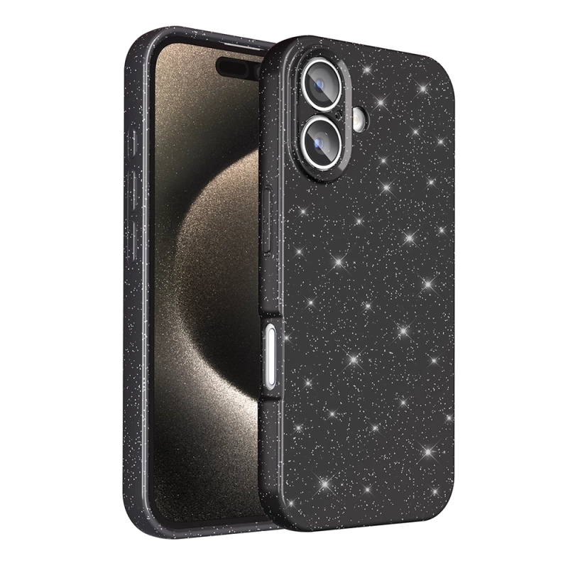 Apple iPhone 16 Kılıf Kamera Korumalı Simli Lüks Zore Koton Kapak