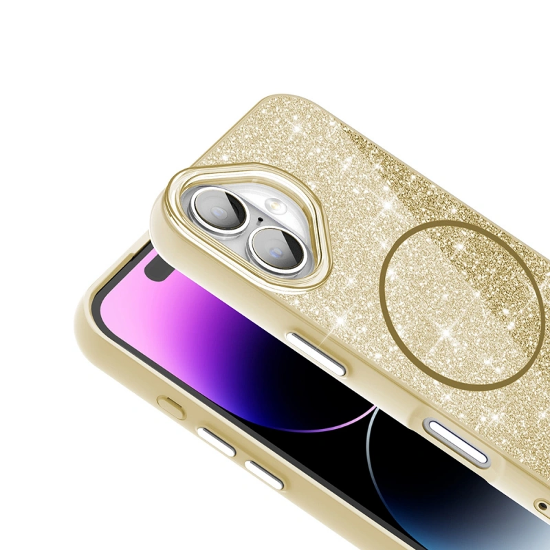 Apple iPhone 16 Kılıf M-safe Şarj Özellikli Parlayan Simli Zore Okso Kapak