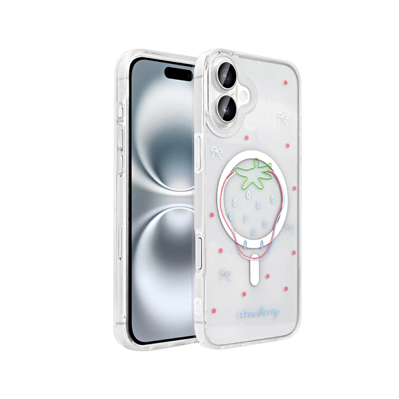 Apple iPhone 16 Kılıf M-Safe Şarj Özellikli Şeffaf Zore Folk Sert Kapak