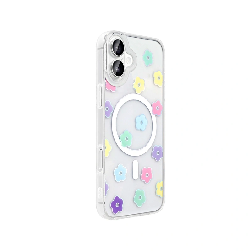 Apple iPhone 16 Kılıf M-Safe Şarj Özellikli Şeffaf Zore Folk Sert Kapak